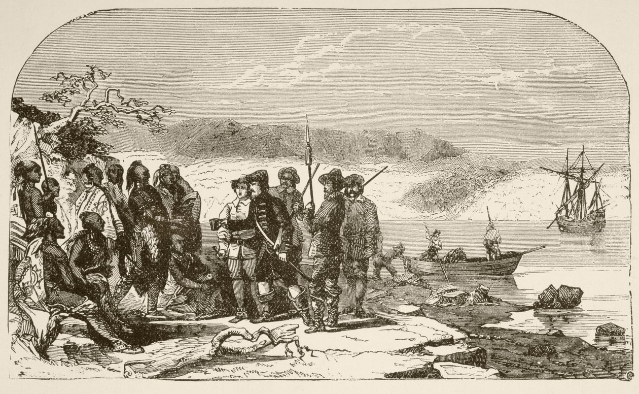 Henry Hudson Offers Liquor to the Indians in 1609 by English School
