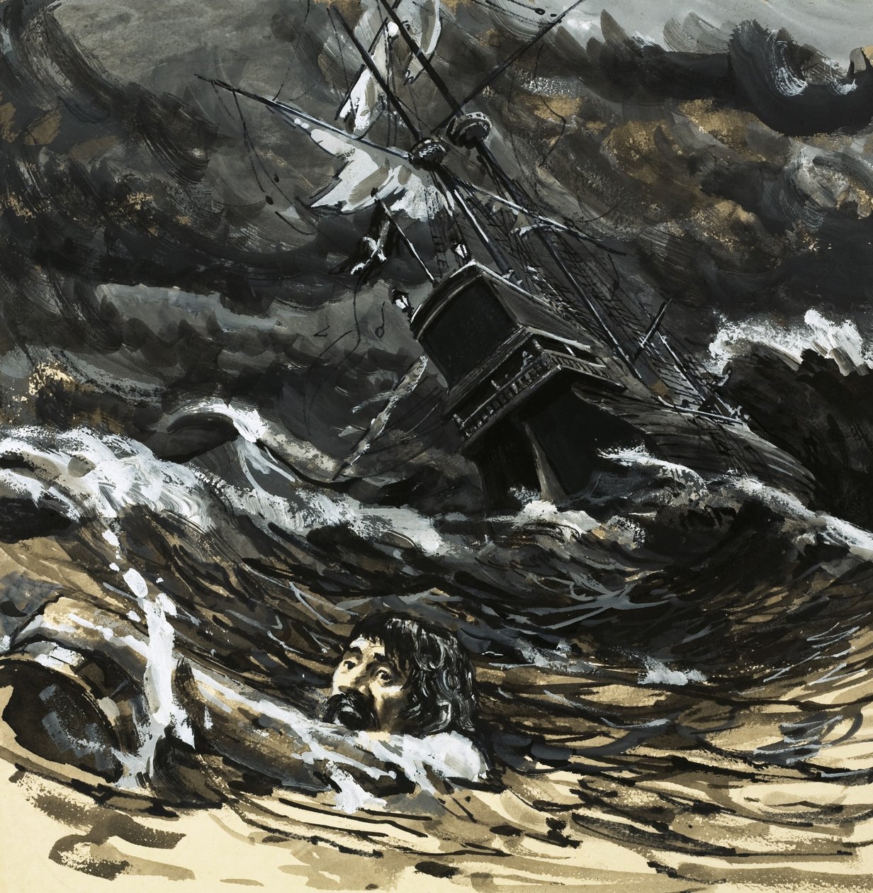Hugo Grotius was forced to swim ashore after his ship sank by English School