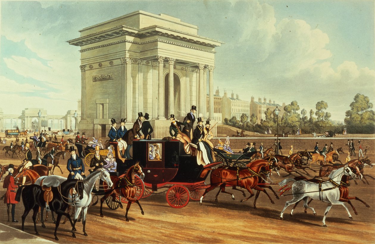 Hyde Park Corner, after James Pollard, published by Ackermann by English School
