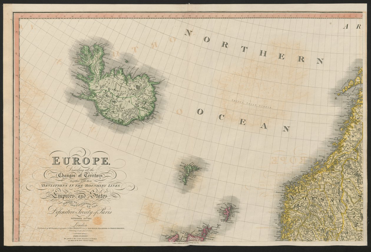 Iceland and Norway, from Europe, describing all the changes of Territory, together with their deviations in the boundary lines of its several Empires and States agreed to and confirmed by the definitive treaty of Paris, 20th Nov. 1815, published 1816 by English School
