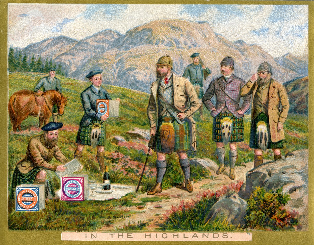 In the Highlands, a promotional card for Huntley & Palmers Biscuits, c.1890 by English School