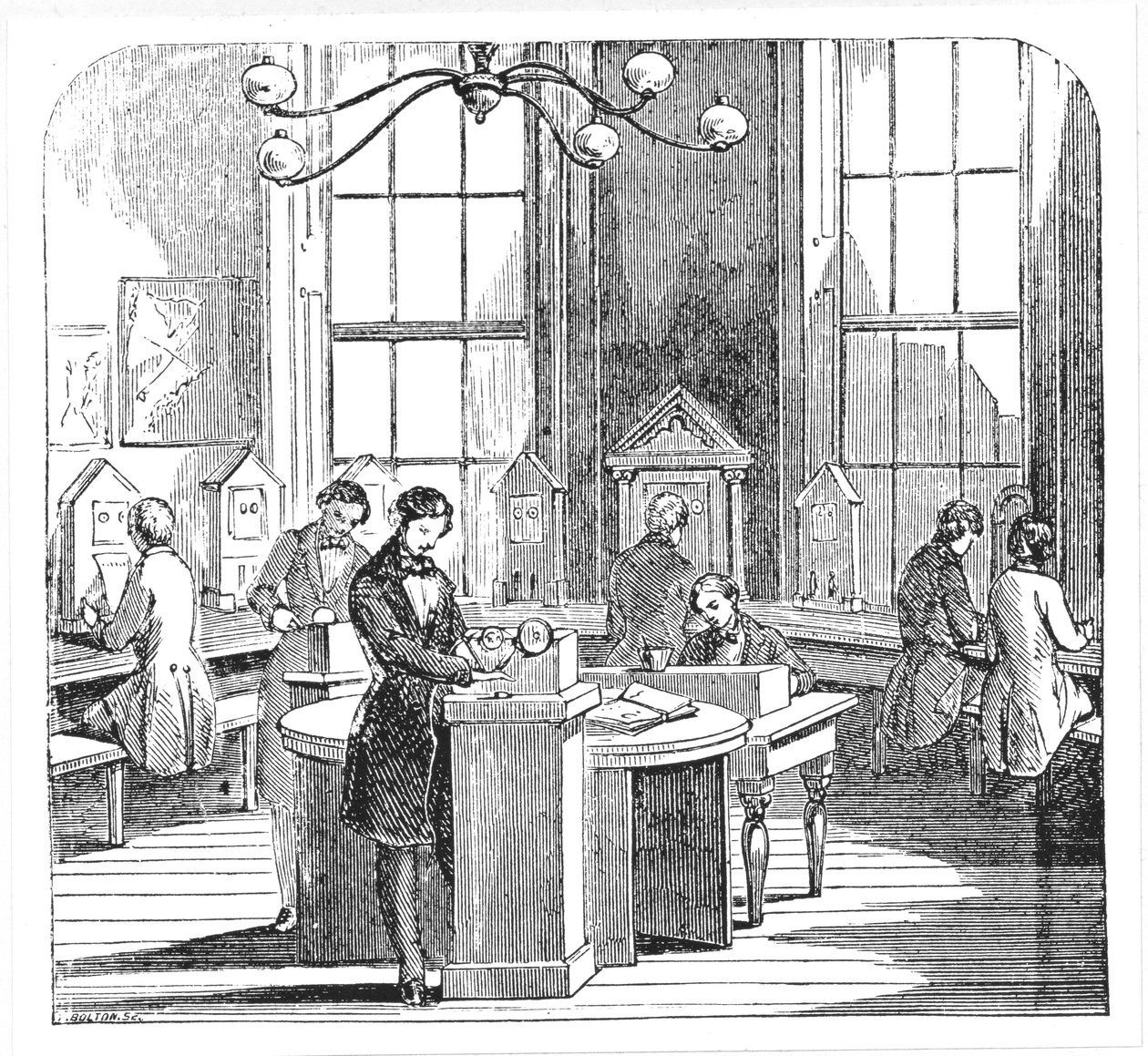 Instrument room at the Electric Telegraph Office, Lothbury, London, from The Museum of Science and Art by Dionysius Lardner, c.1860 by English School