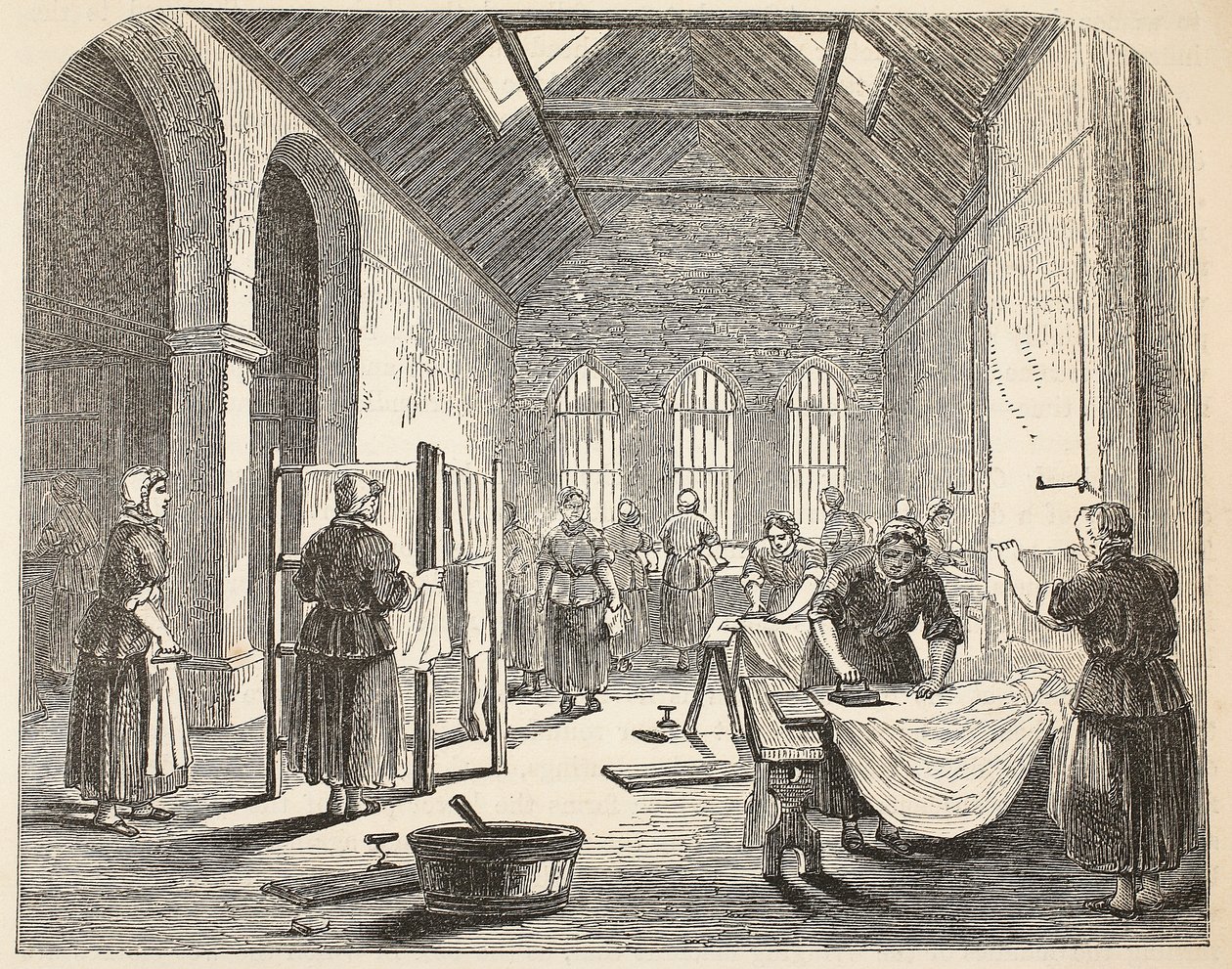 Ironing-room at the Brixton Prison, illustration from The Criminal Prisons of London and Scenes from Prison Life by Henry Mayhew and John Binny, pub. 1862 by English School