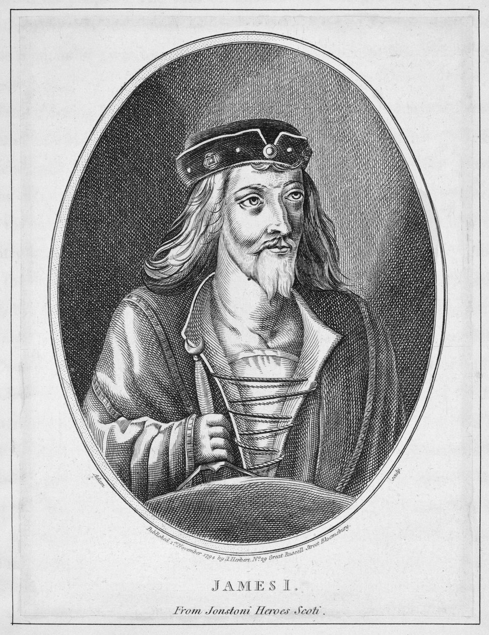 James I, King of Scotland, from Johnstones Scottish Heroes, engraved by Adam, published 1794 by English School
