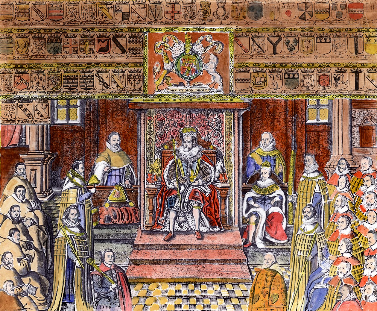 James I of England (1566-1625) at Court (later colouration) by English School
