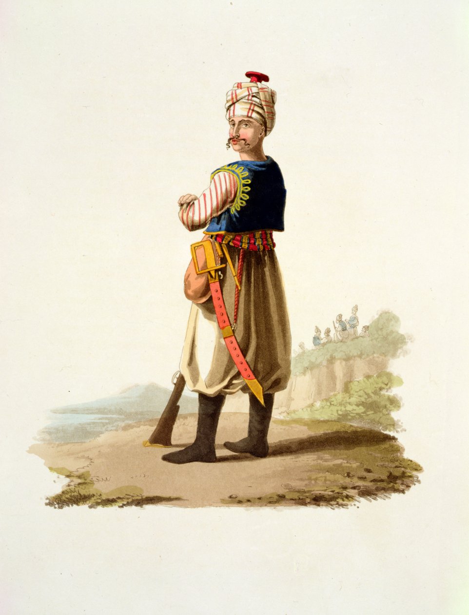 Janissary, from Costumes of the Various Nations, Volume VII, The Military Costume of Turkey, by Thomas MacLean, published c.1800-18 by English School