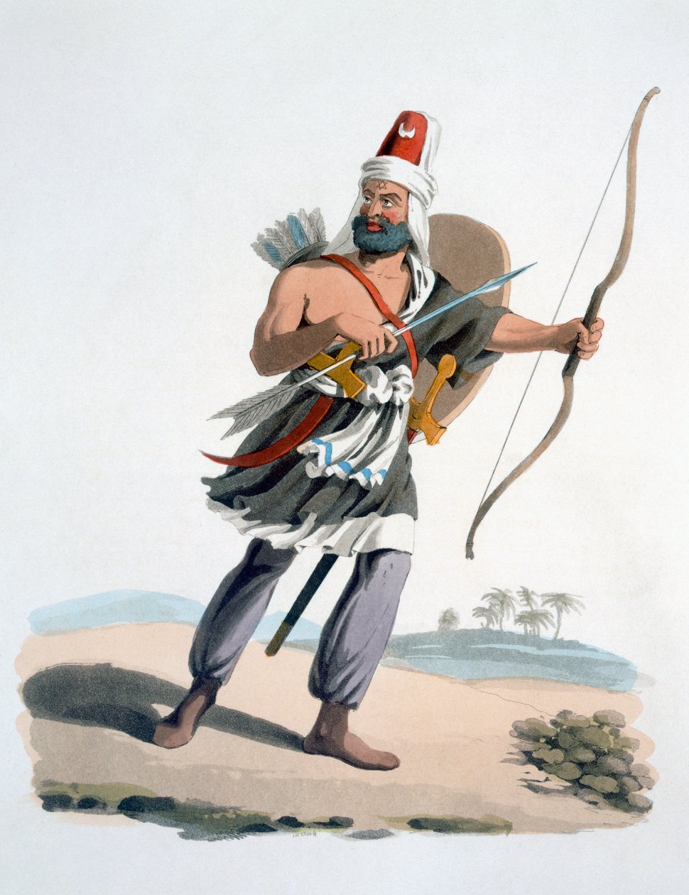 Janissary of Arabia, from The Military Costume of Turkey, 1830 by English School