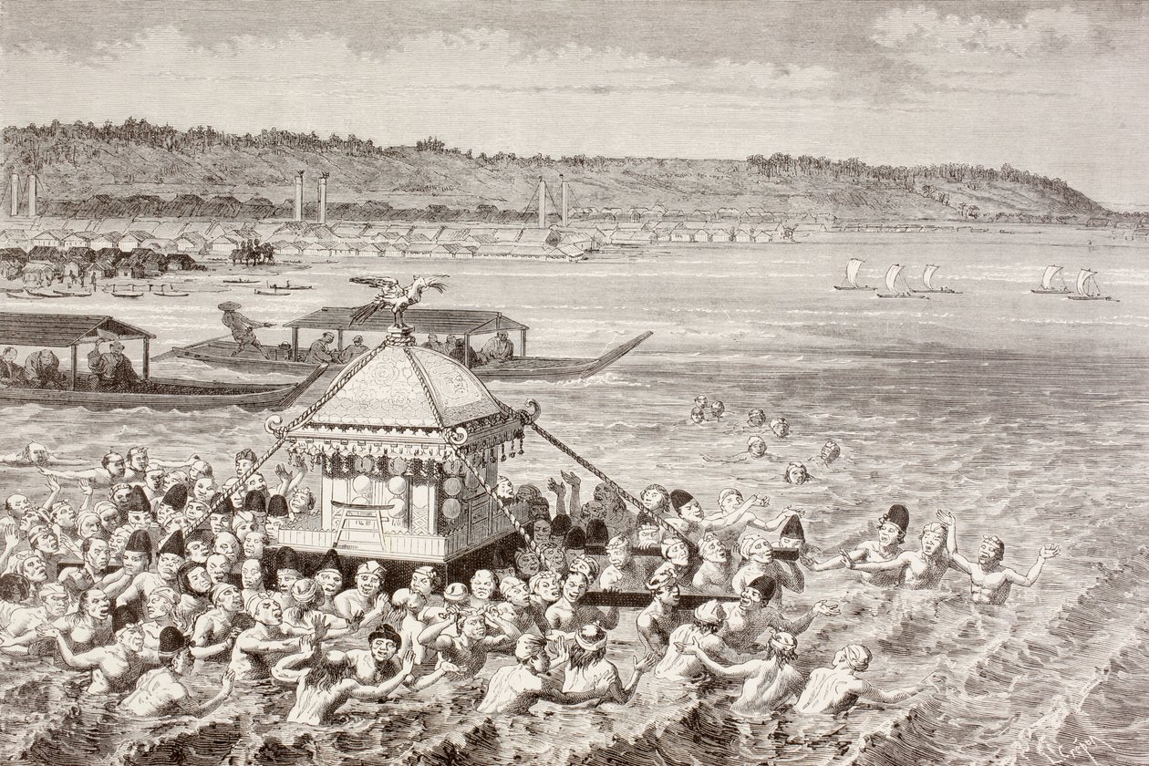Japanese fishermen celebrating Gots-Tennoo in the 19th century by English School