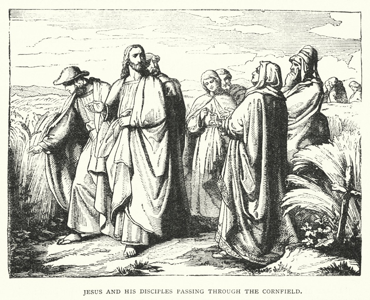 Jesus and his Disciples passing through the Cornfield (engraving) by English School