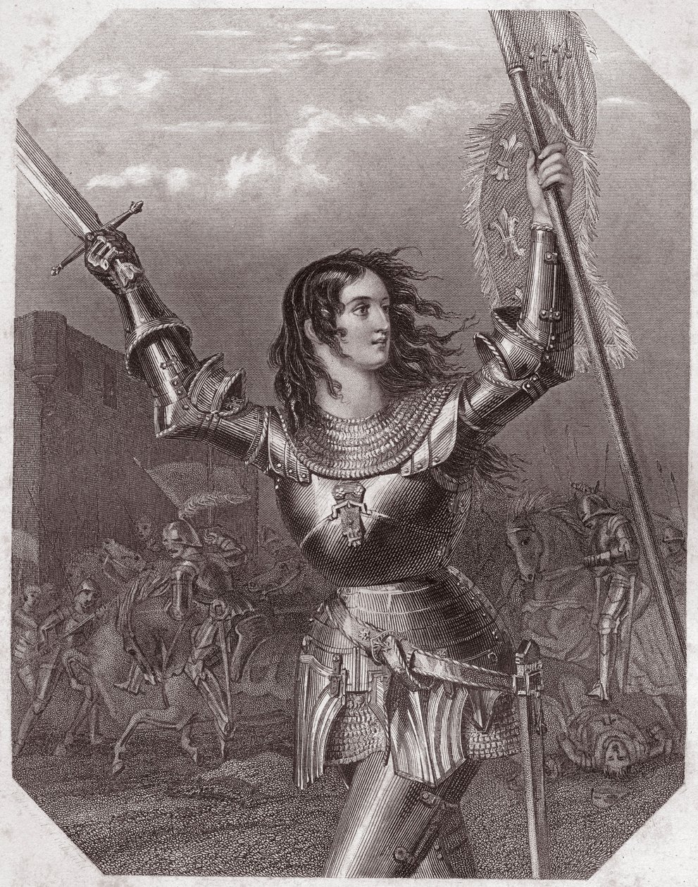 Joan of Arc (Henry VI tragedy in five acts) - in - Galerie des femmes de Shakespeare, collection of forty-five serious portraits by the first artists of London, enriched with critical and literary notices around 1838 - from Gallery of the women o by English School