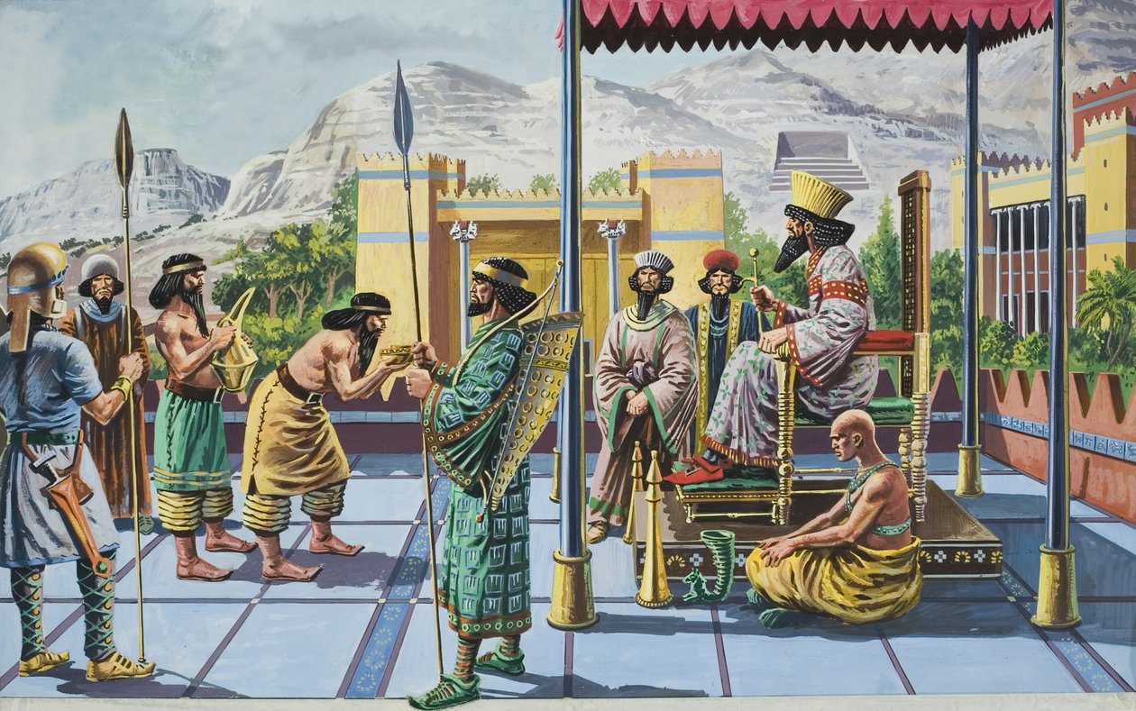 King Darius I (c.550-486 BC) Receiving Gifts in One of His Palaces by English School