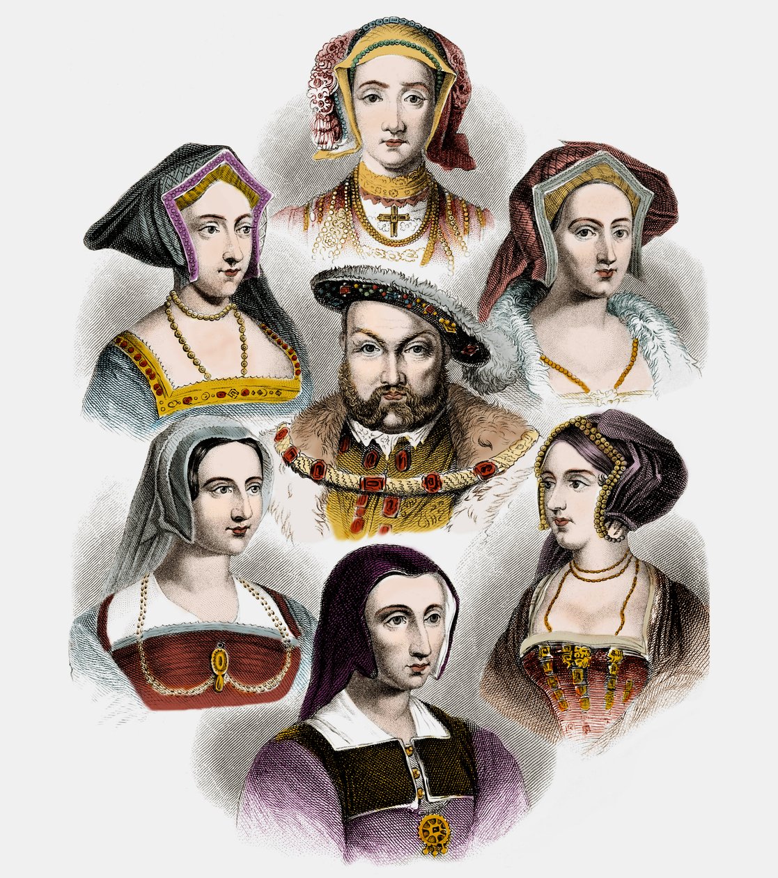 King Henry VIII of England and his six wives, c.1890 by English School