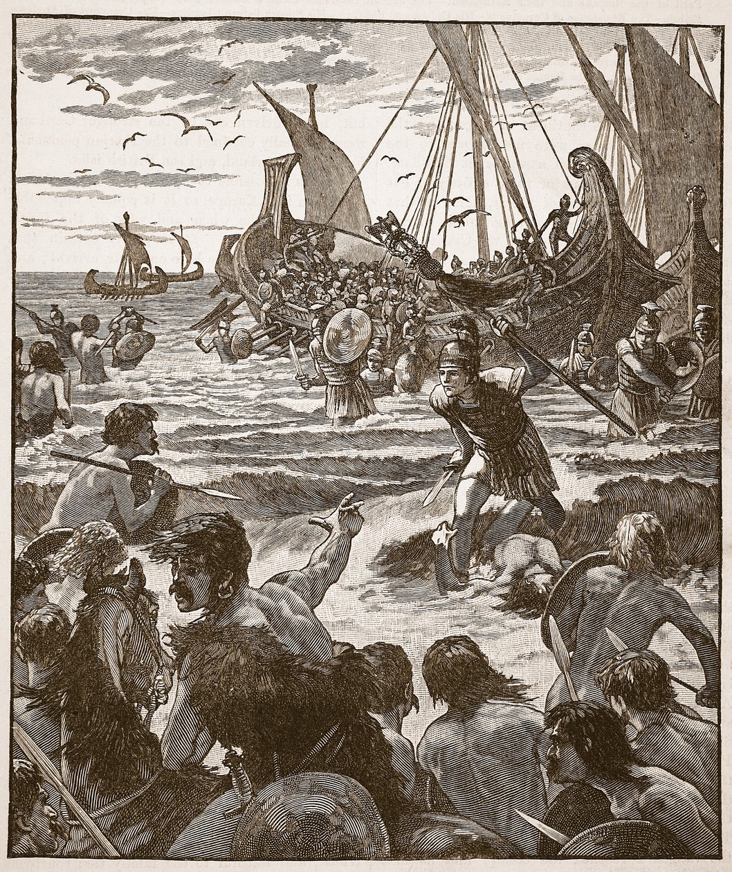 Landing of the Romans on the coast of Kent, illustration from Cassell