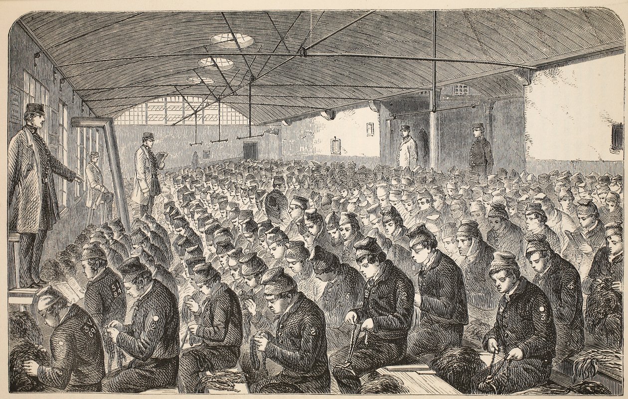 Large Oakum-room (under the Silent System) at the Middlesex House of Correction, Coldbath Fields, illustration from The Criminal Prisons of London and Scenes from Prison Life by Henry Mayhew and John by English School