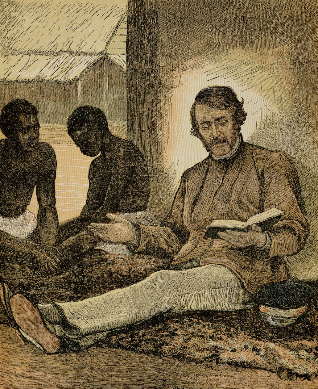 Livingstone Reading the Bible by English School