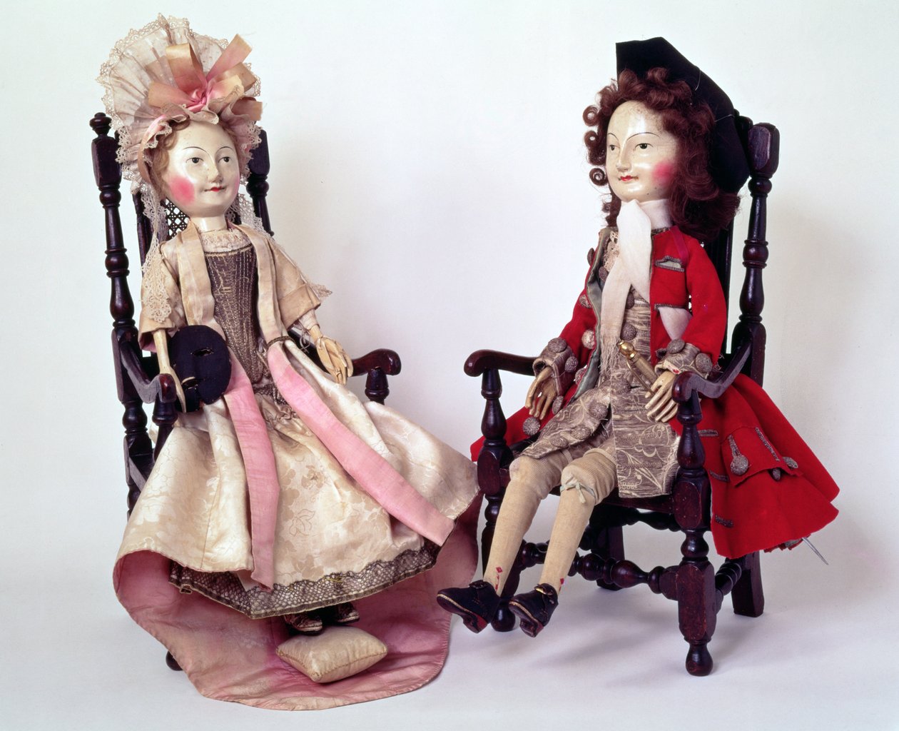 Lord and Lady Clapham, Wooden Dolls by English School