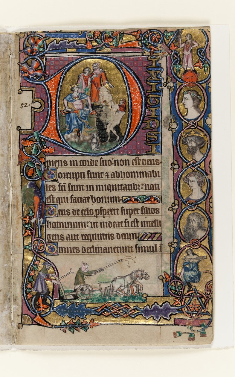 David and the Fool, Historiated Initial from the Macclesfield Psalter, Use of Sarum, East Anglia (c.1330) by English School