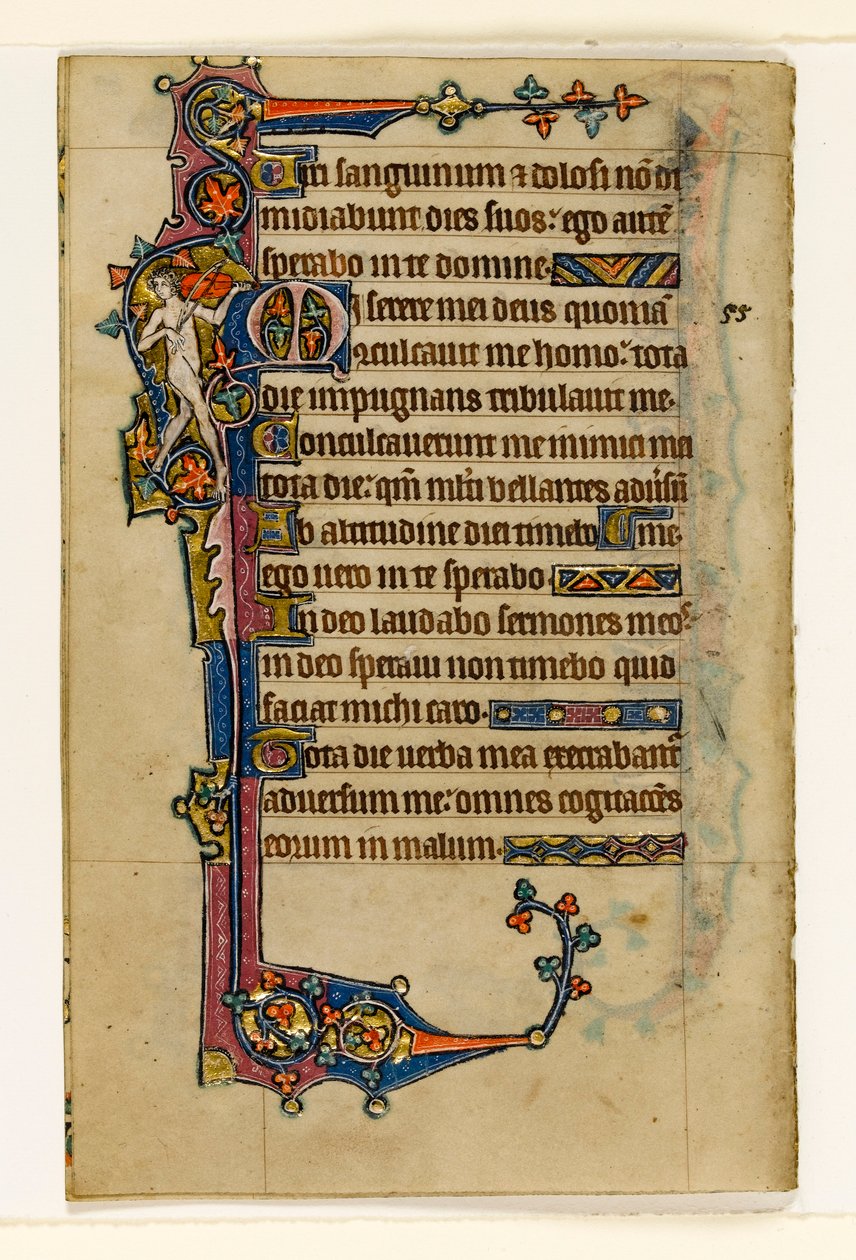 A Naked Musician, Marginal Decoration from the Macclesfield Psalter, Use of Sarum, East Anglia (c.1330) by English School