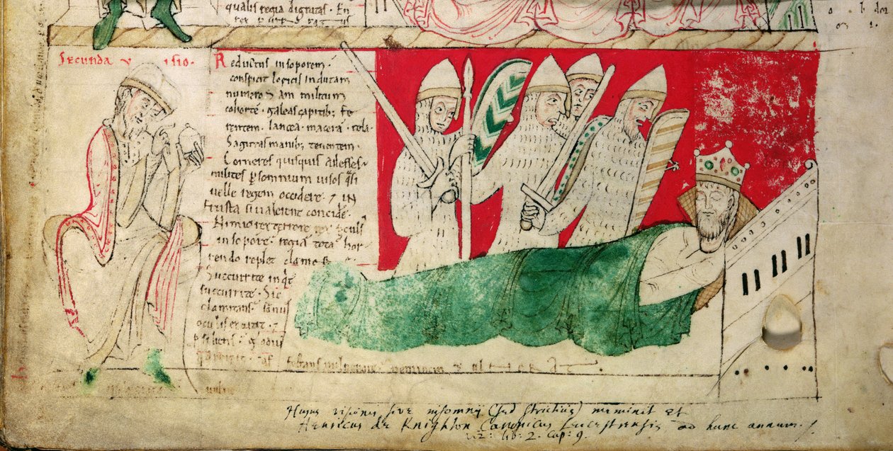 The visions dreamt by King Henry I in Normandy in 1130, inserted c.1140 by John of Worcester into the chronicle begun by Florence of Worcester c.1130-40 (detail) by English School