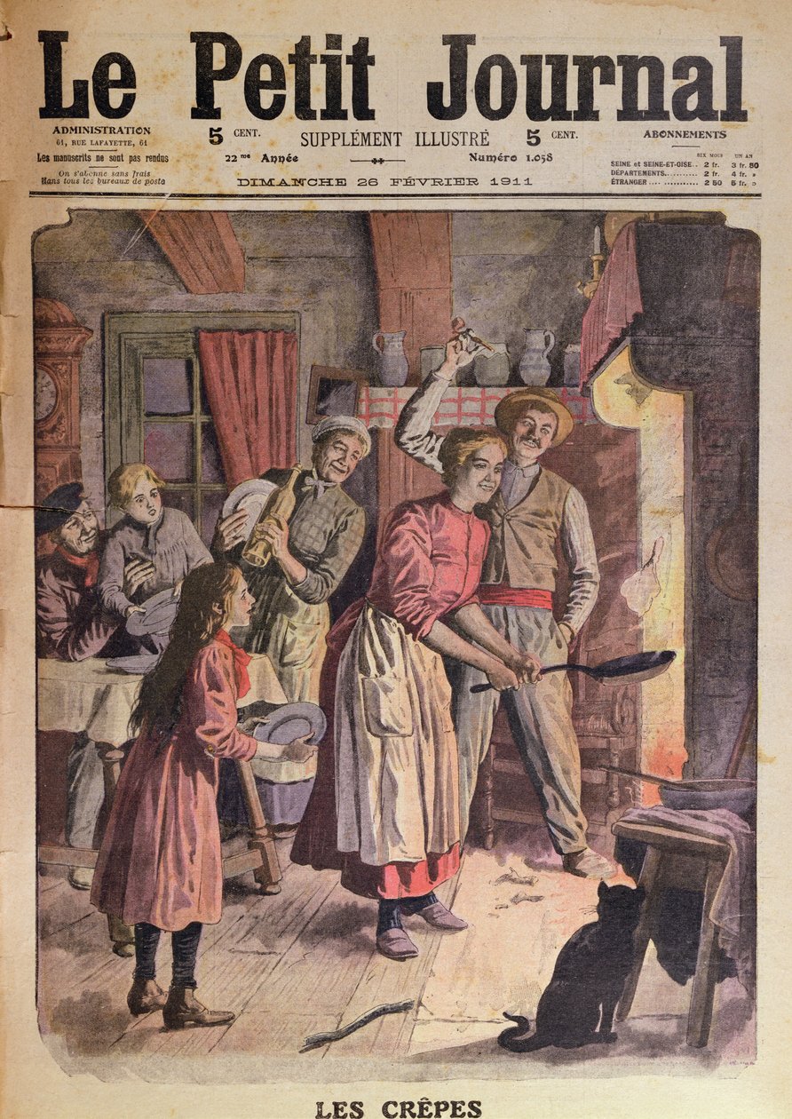 Making pancakes, illustration from Le Petit Journal, 26th February 1911 by English School