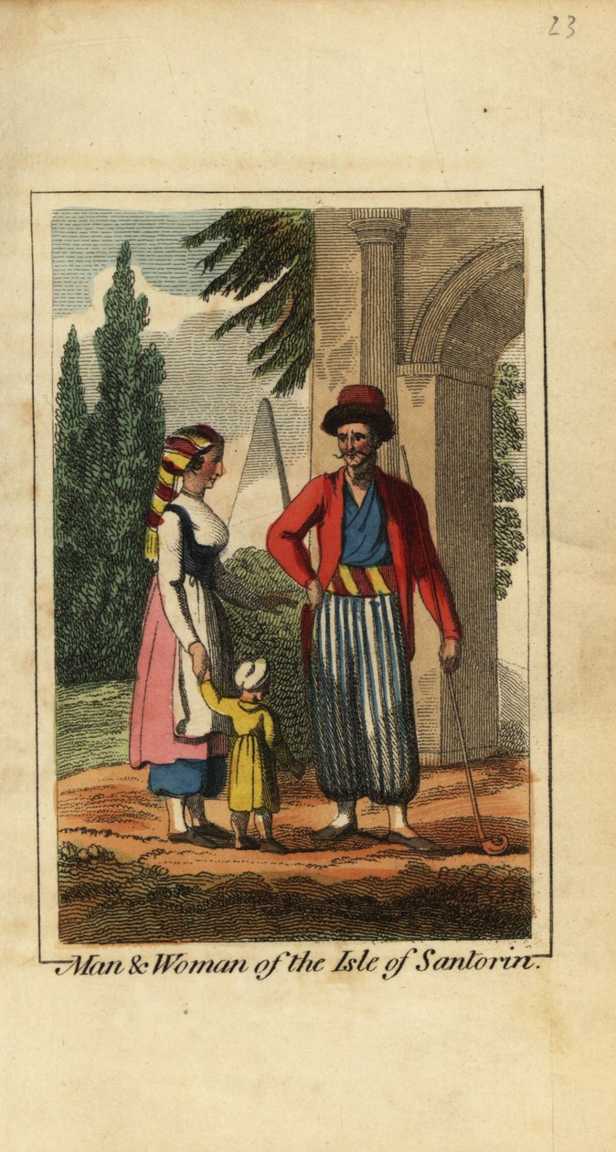 Man and woman of the Isle of Santorini, Greece by English School