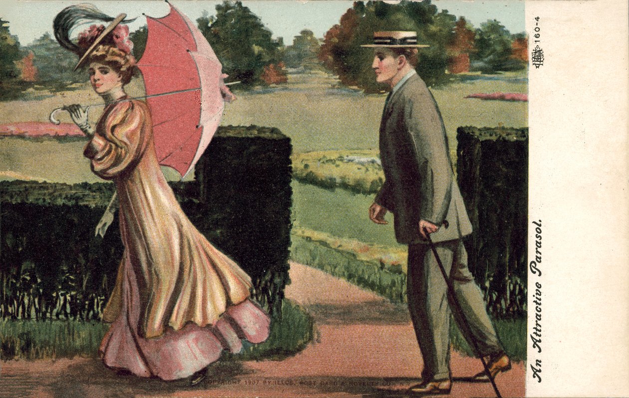 Man Attracted to a Woman with a Parasol by English School