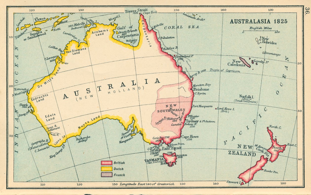 Map: Australasia 1825 by English School