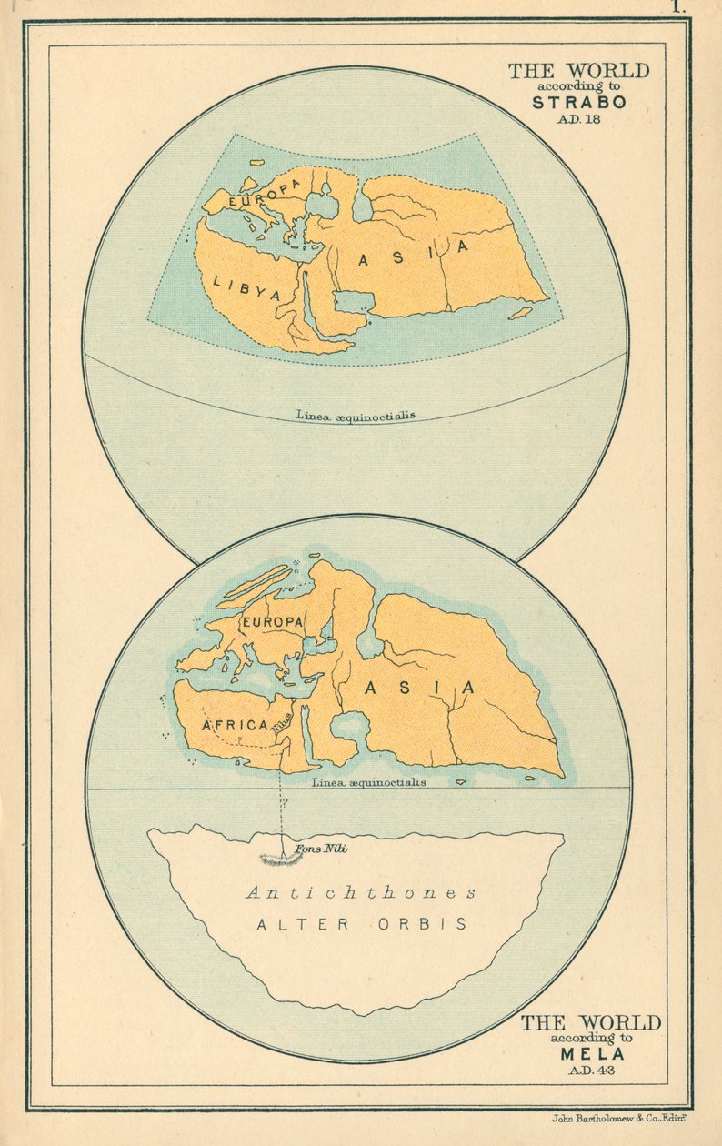 Map: The World According To, Strabo AD 18, Mela AD 43 by English School