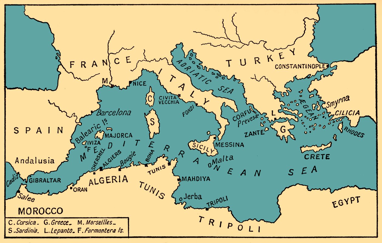 Map of Ancient Piracy and Barbary Corsairs, from 