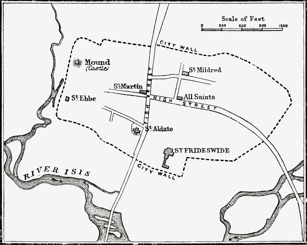Map of Oxford, England, 12th to 13th century, from 