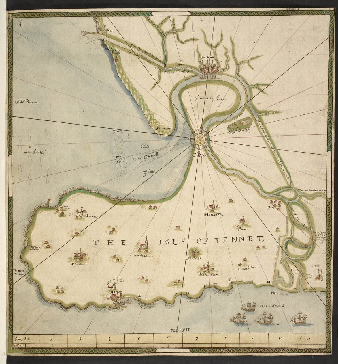 Map of the Isle of Thanet and Sandwich Marsh, based on a plan by John Rogers by English School