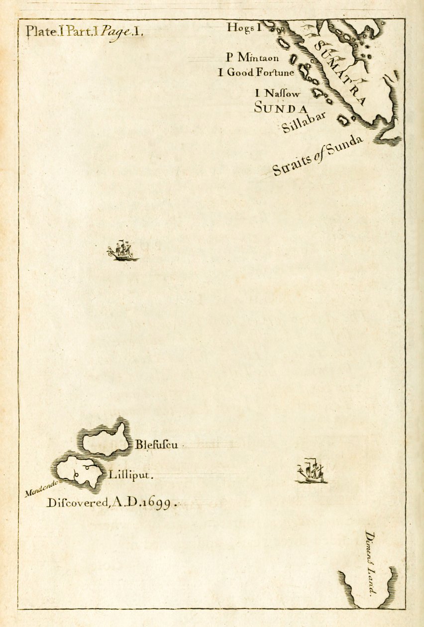 Map showing location of Lilliput from first edition of Gulliver