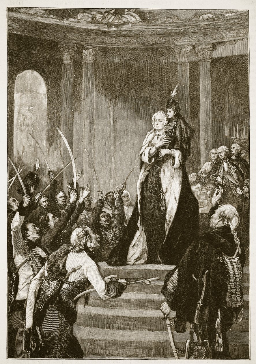 Maria Theresa and the Hungarian Parliament, illustration from Cassell