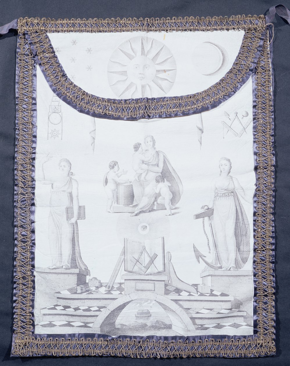 Masonic apron depicting faith, hope and charity by English School