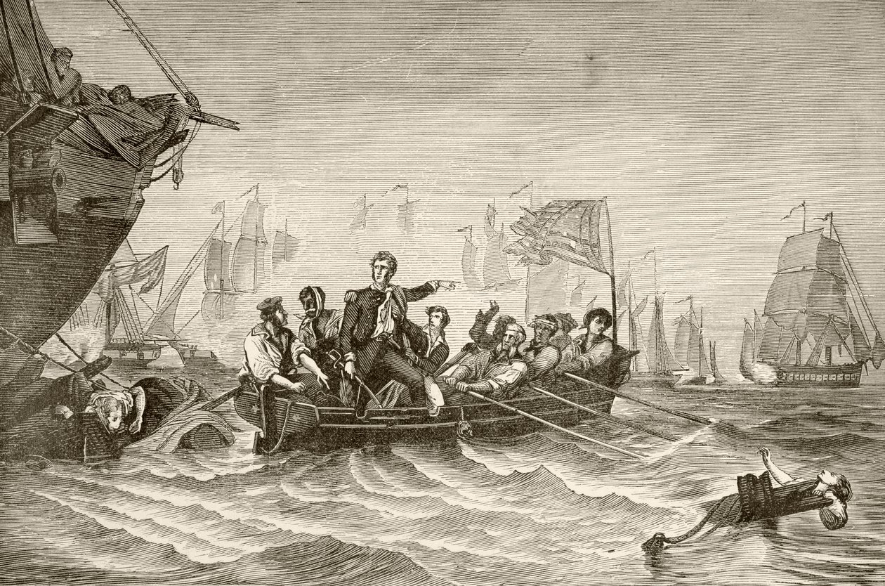 Master Commandant Oliver Hazard Perry transferring from US Brig Lawrence to US Brig Niagara during the Battle of Lake Erie by English School