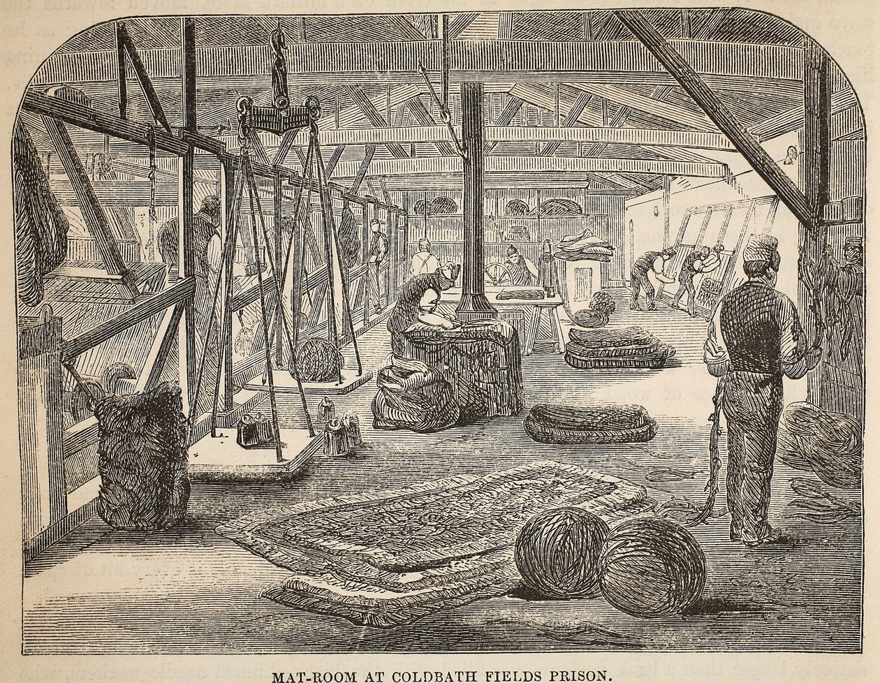 Mat-room at Coldbath Fields Prison, illustration from The Criminal Prisons of London and Scenes from Prison Life by Henry Mayhew and John Binny, pub. 1862 by English School