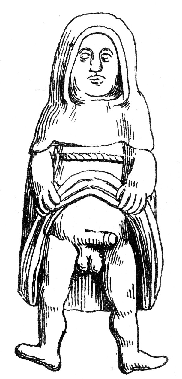 Medieval phallic amulet in gold depicting a monk or friar by English School