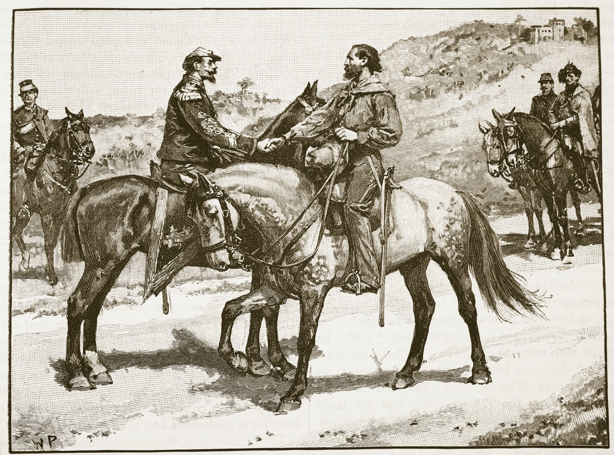Meeting of Garibaldi and Victor Emmanuel, illustration from Cassell
