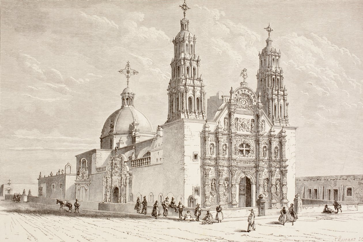 Metropolitan cathedral in Plaza de Armas, Chihuahua, Mexico in the nineteenth century by English School