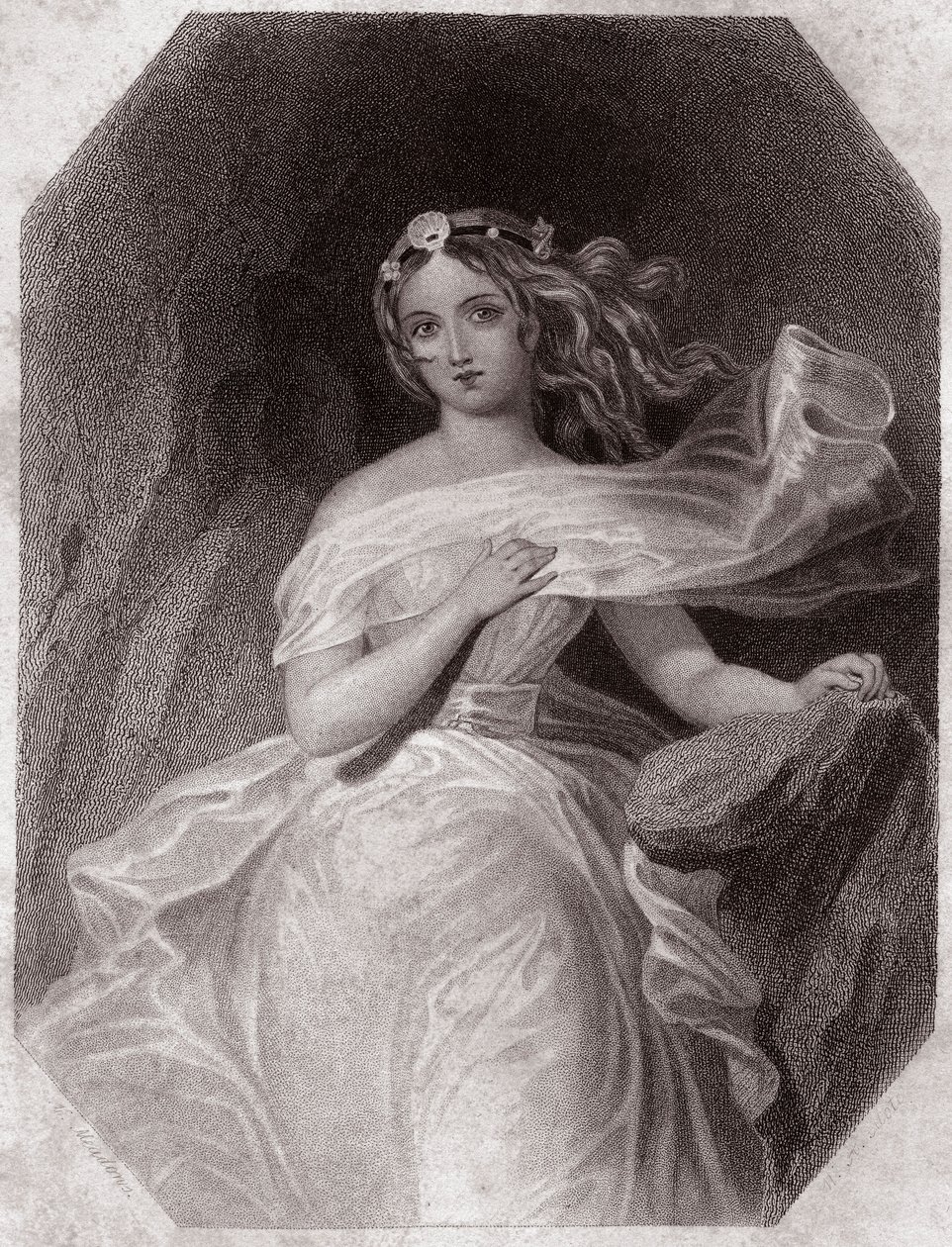 Miranda (The Tempest) in - Gallery of the women of Shakespeare, collection of forty-five serious portraits by early London artists, enriched by critical and literary notices around 1838 by English School