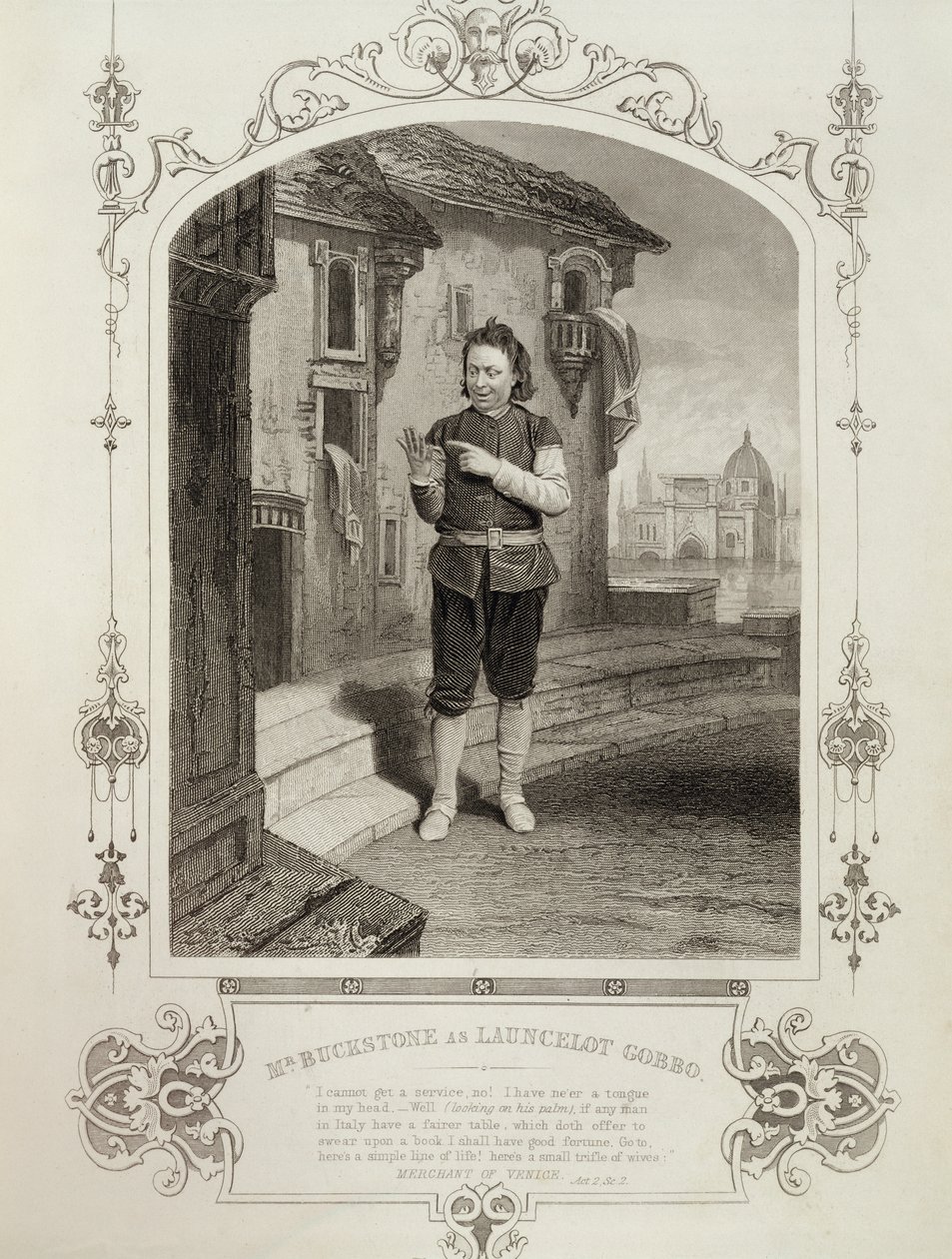 Mr. Buckstone as Lancelot Gobbo, Act II Scene 2, in The Merchant of Venice by William Shakespeare by English School