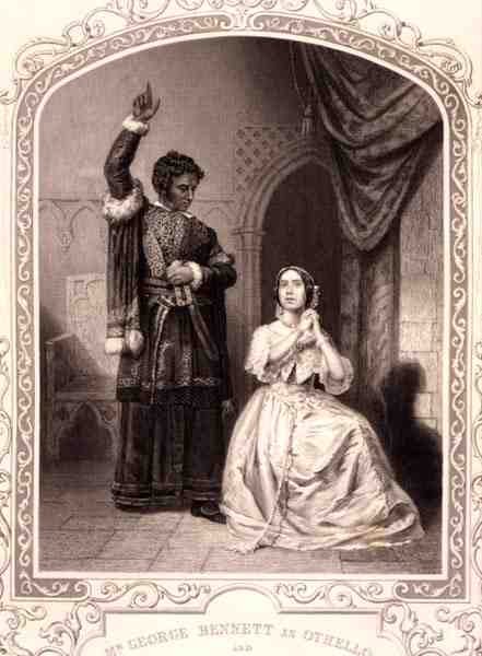Mr George Bennett as Othello and Mrs Jane Bennett as Desdemona, Act IV Scene 2, in Othello by William Shakespeare by English School