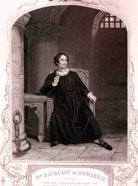 Mr Macready as Richard II, Act V Scene 5, in the play by William Shakespeare, engraved by J. Rogers by English School