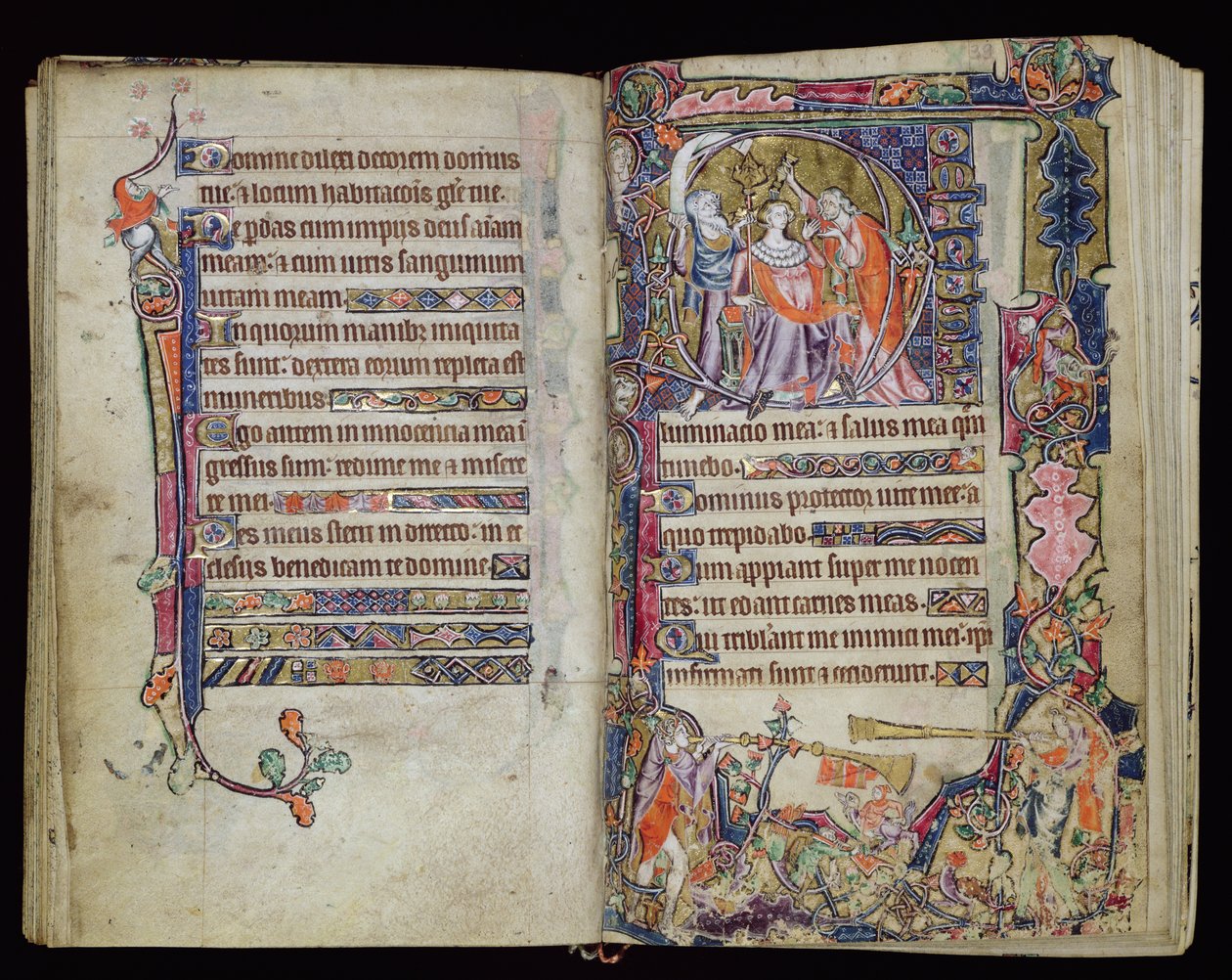 The Anointing of David, historiated D initial from the Macclesfield Psalter, Use of Sarum, East Anglia, c.1330 by English School