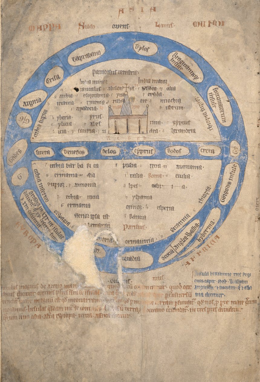 Mappa Mundi, from a Bestiary, c.1200-30 by English School