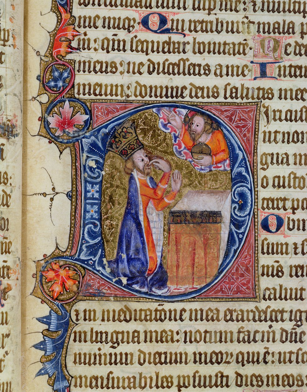 Psalm 38, David pointing to his mouth, from the Ramsey Abbey Psalter by English School