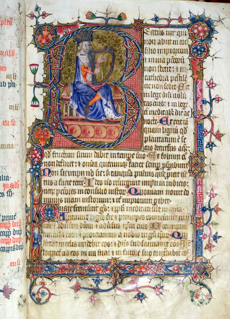 Psalm 1, David harping, from the Ramsey Abbey Psalter by English School