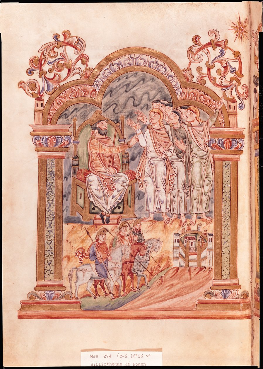 The Magi Visiting King Herod, from the Missal of Robert of Jumieges, c.1016 by English School