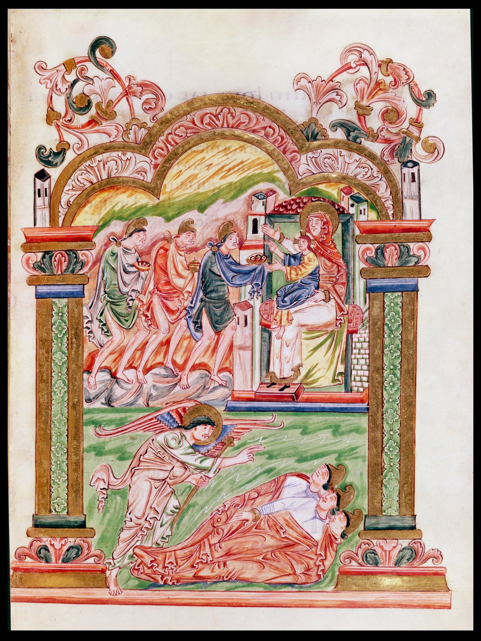 The Dream and the Adoration of the Magi, from the Missal of Robert of Jumieges, c.1016 by English School