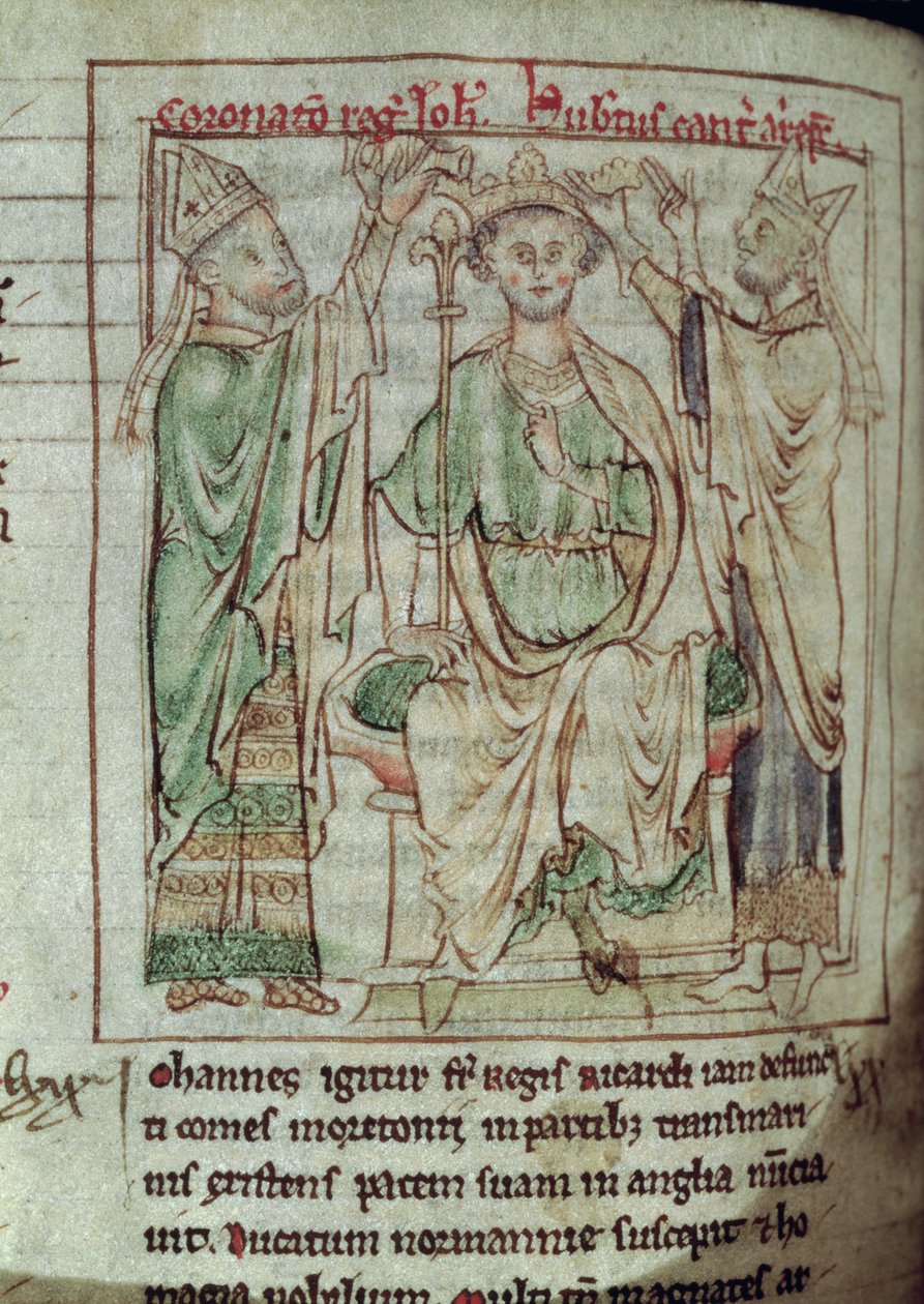 King John (1167-1216), miniature from Flores Historiarum, by Matthew Paris, 1250-52 by English School